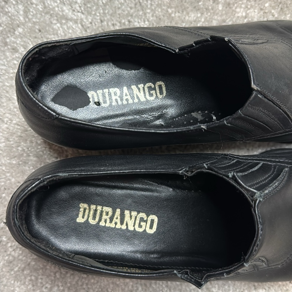 Black Leather Durango Heeled Ankle Cowboy Boots Moto Stitching Pointed Toe Sz 8 - Picture 8 of 12